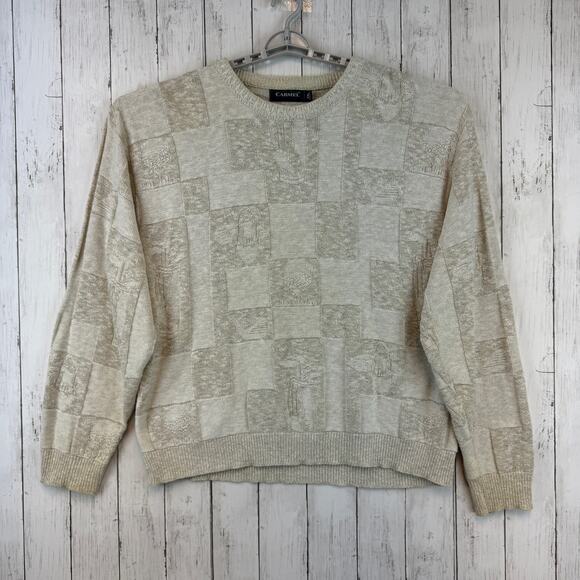 VTG 90's Carmel Cream Golf Theme Textured Knit Novelty Sweater Size XXL - Picture 1 of 16